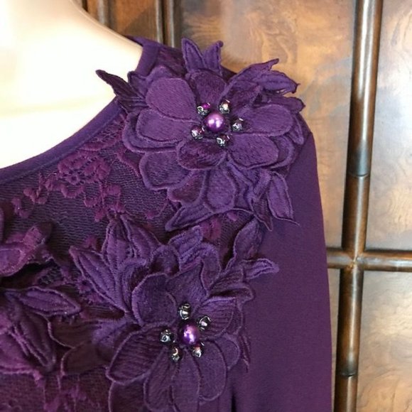 Antthony Original Violet 3D Jewel Beaded Floral Top - Picture 9 of 13